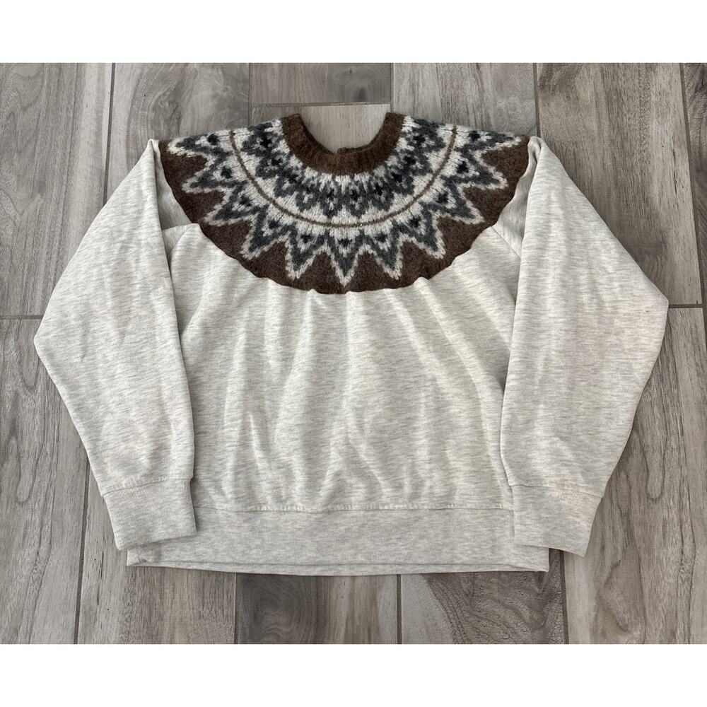 Mother The Half Of Me Fair-Isle Sweater Halfway to Nowhere Sz M Gray Brown